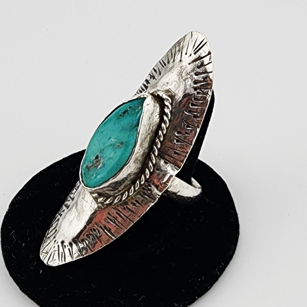 TURQUOISE SADDLE STTLE RING HANDMADE IN STERLING SILVER SIZE 11.75 - Picture 13 of 13